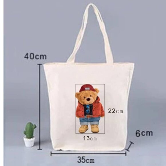 NWOT - Cute Teddy Bear in Red Jacket Canvas Tote Bag - Picture 1 of 4